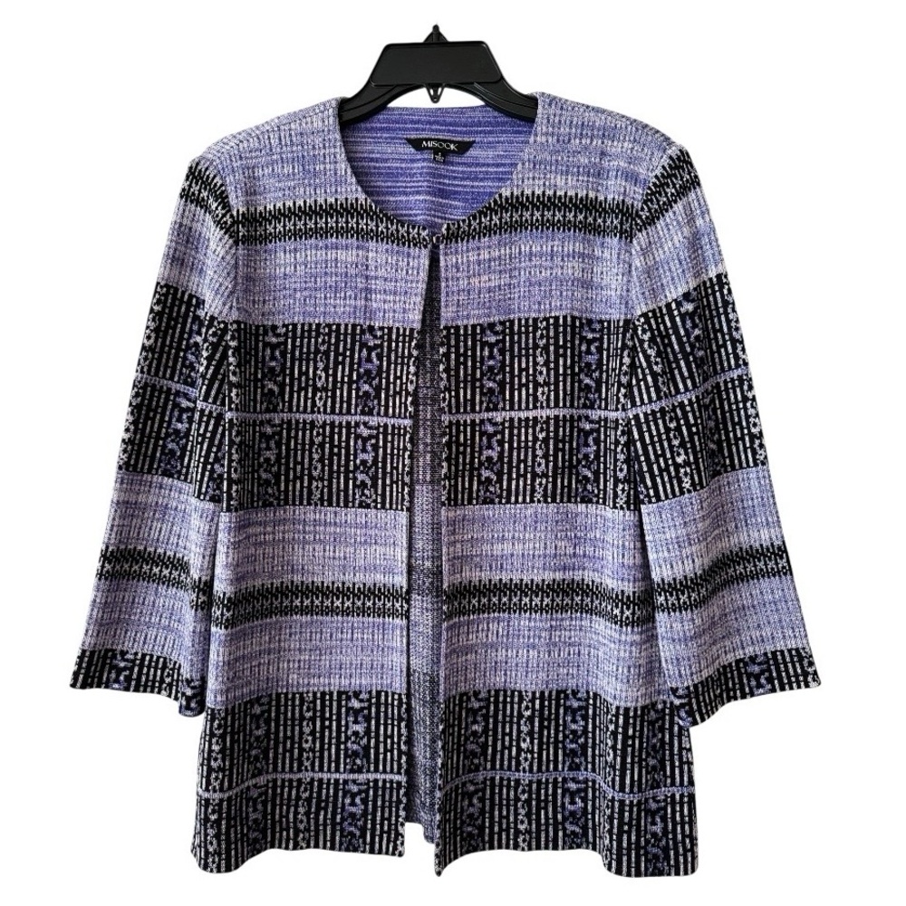 Misook Open Knit Jacket Purple & Black Size Small